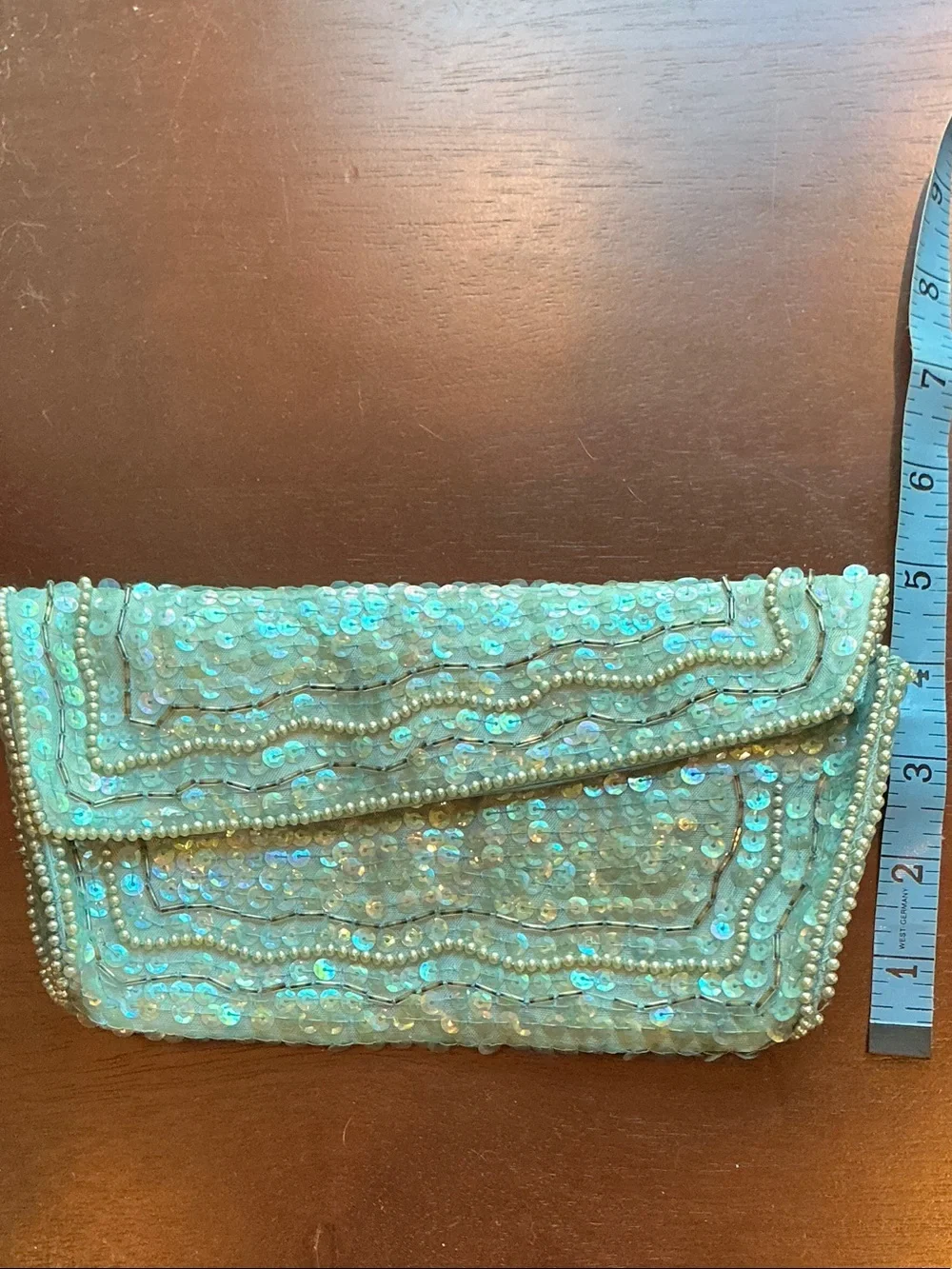 Turquoise LA Regal  Sequin & Pearl Trim VINTAGE Clutch